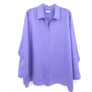 J. Jill Love Linen Essential button down tunic top Size 2X purple long sleeve